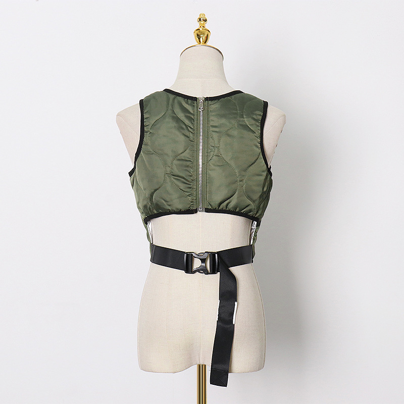 Cotton street fashion vest behind straps autumn coat for women