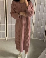 Simple thermal pure sweater long loose exceed knee dress