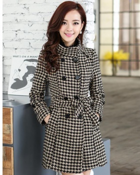 Houndstooth long windbreaker double-breasted coat