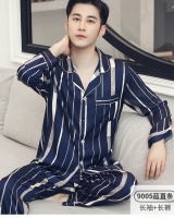Imitation silk thin cardigan homewear pajamas a set for men