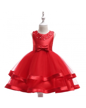 Colors beading puff skirt round neck child formal dress