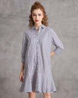 Stripe short sleeve spring shirt large yard loose dress