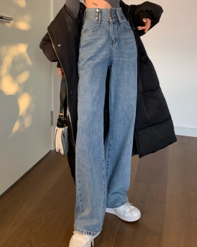 Retro high waist mopping jeans drape loose wide leg pants