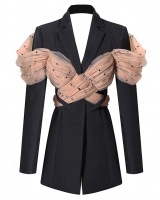 Spring halter V-neck business suit splice gauze long coat