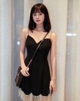 Black sexy tassels spring and summer sling dress