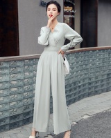 Casual straight spring long pants loose V-neck jumpsuit
