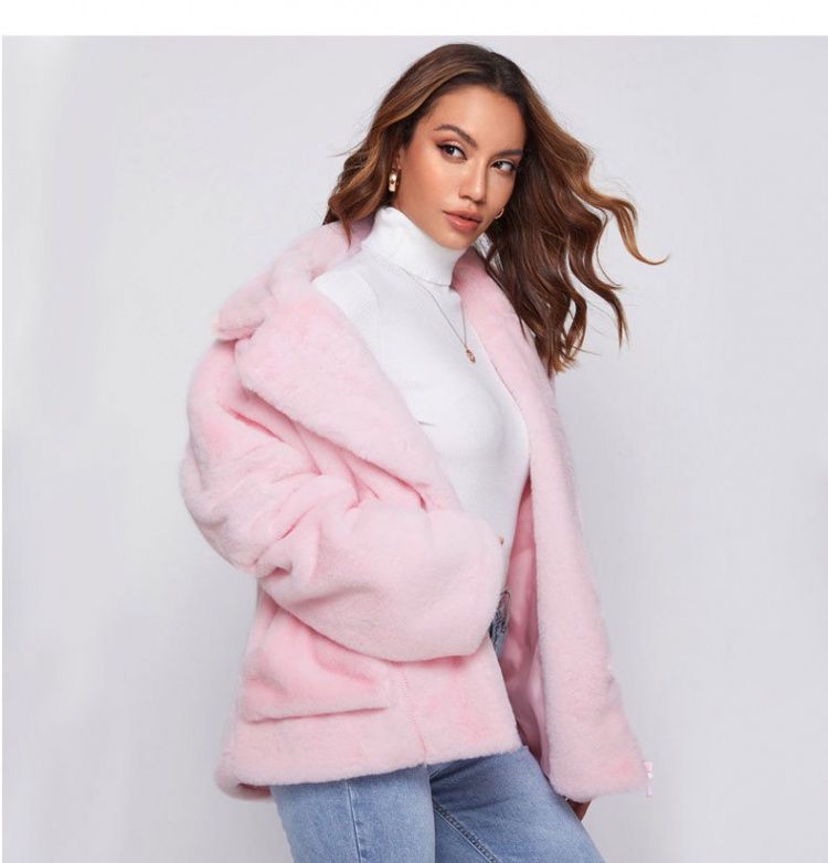 Lapel fox fur pink commuting splice temperament long fur coat
