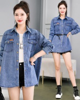 Korean style denim coat loose waist long shirt for women