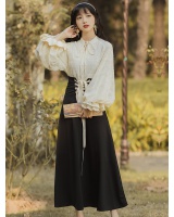 Black slim skirt spring frenum shirt 2pcs set