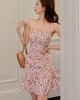 Pinched waist sweet summer floral sling dress