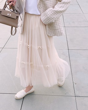 Beautiful spring long stitching gauze bow skirt