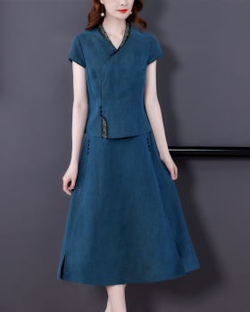 Fashion autumn tops real silk silk skirt 2pcs set