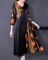 Real silk loose mixed colors retro dress for women