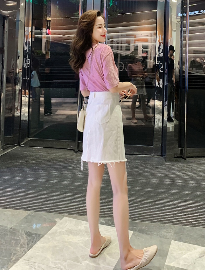Slim long playful tops fashion summer short skirt 2pcs set