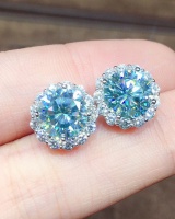 Fully-jewelled stud earrings blue-green accessories for women