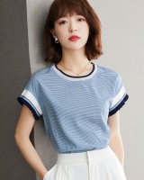 Mixed colors short sleeve tops wood ear T-shirt for women