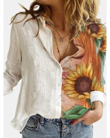 Printing long sleeve loose sunflower fashion shirt for women
