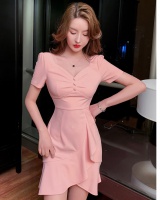 Pinched waist sexy T-back V-neck dress for women