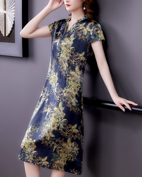 Real silk France style elasticity satin printing dress