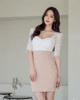 High waist Korean style lace double-breasted summer dress