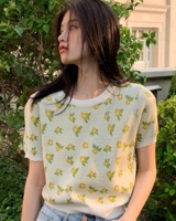 Floral short wool tops summer short sleeve knitted T-shirt