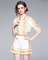 European style culottes creased shirt 2pcs set for women