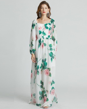 With chest pad rose splice printing long dress