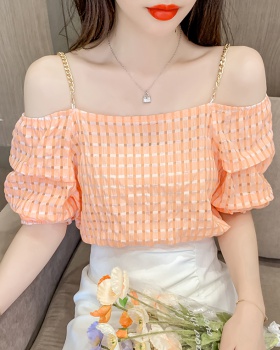 Korean style summer tops pullover plaid shirt for women