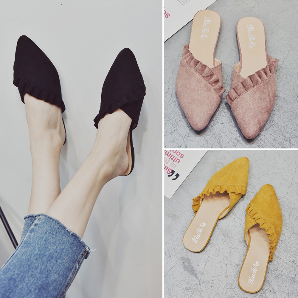 Slim lotus leaf edges slippers flat shoes for women