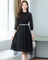 Gauze pinched waist slim bottoming dress for women