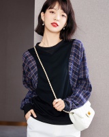 Pullover Pseudo-two plaid hoodie long sleeve splice tops