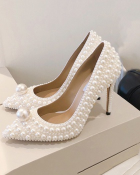 Pointed shoes pearl wedding shoes for women