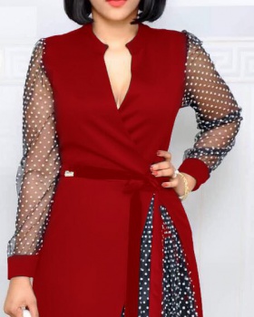 V-neck splice fashion split large yard dress for women