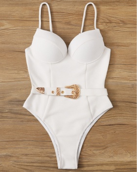 European style pure swimwear integrated belt