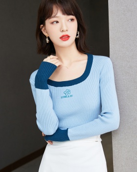 Long sleeve autumn blue tops tender short sweater