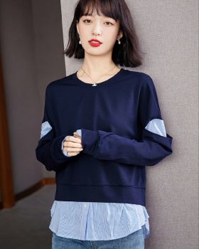 Bat sleeve Pseudo-two tops loose hoodie for women