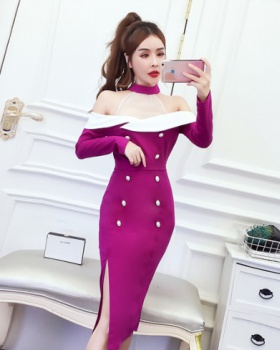 Double-breasted sexy autumn package hip fashion dress