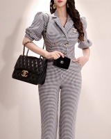 Summer houndstooth jumpsuit pinched waist business suit