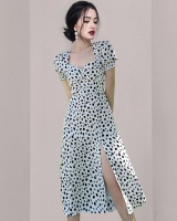 Lady polka dot jumpsuit V-neck France style long dress