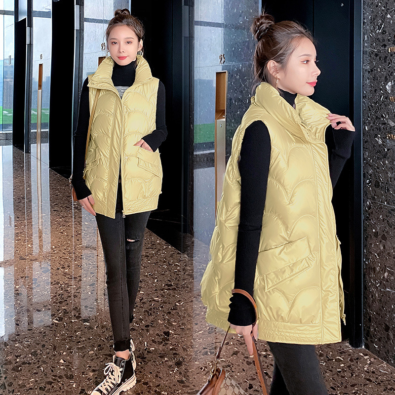 Down glossy autumn and winter vest long cotton coat