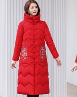 Down retro fashion long embroidery cotton coat for women
