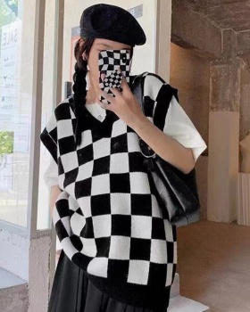 Autumn all-match knitted coat chessboard loose sweater