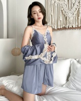 Ice silk lace pajamas sling night dress 2pcs set for women