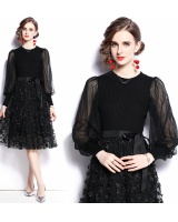 Autumn floral splice fashion knitted dress for women