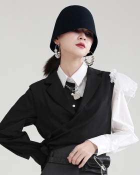 Autumn splice unique waistcoat irregular gauze coat for women