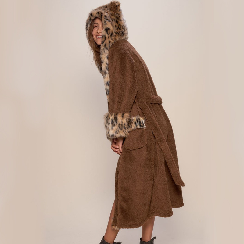 Lapel brown not belt commuting splice fur coat
