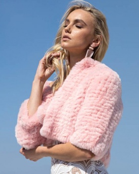 Pink street lapel fur coat fox European style belt