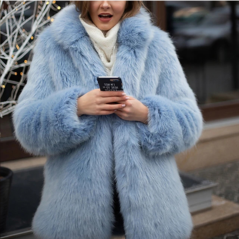 Weave winter blue belt not Korean style faux fur overcoat