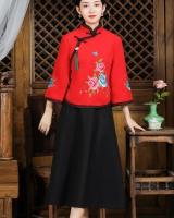 Lace hemming embroidered elegant maiden Chinese style tops