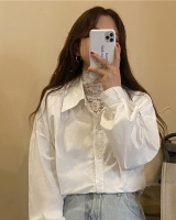 Splice pure cotton Korean style long sleeve white shirt for women